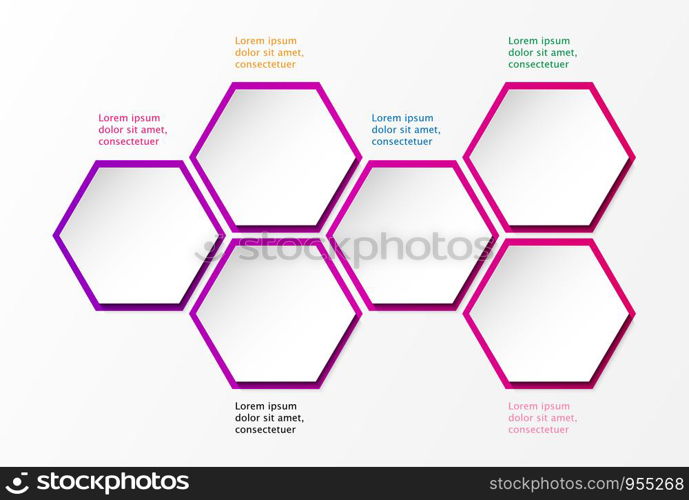 3D infographic template six options, Business hexagonal diagram