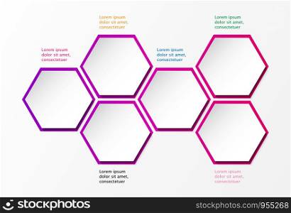 3D infographic template six options, Business hexagonal diagram