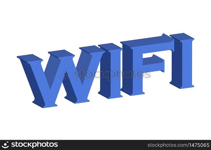3d inscription wi-fi. Signal connection signal. Vector illustration of blue color computer connection. Stock Photo.