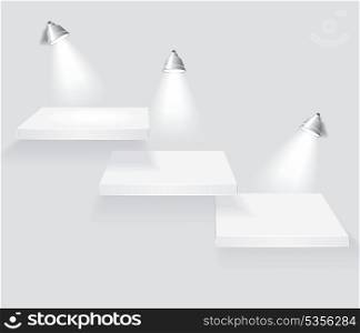 3d isolated Empty shelves for exhibit. Vector illustration. . 3d isolated Empty shelves