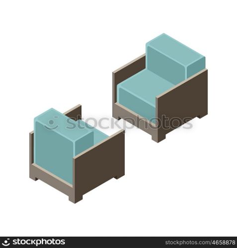 3D isometric chair. Wooden furniture. Isometric objects of furniture. Vector