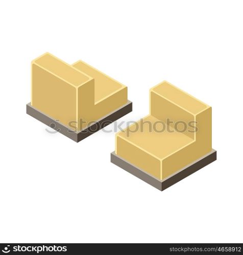 3D isometric chair. Wooden furniture. Isometric objects of furniture. Vector