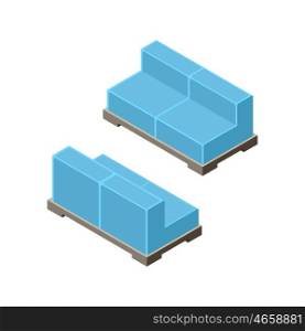 3D isometric chairs. Wooden furniture. Isometric objects of furniture. Vector