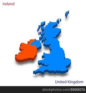 3d isometric map Ireland and United Kingdom relations vector illustration