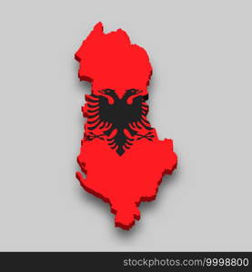 3d isometric Map of Albania with national flag. Vector Illustration.
