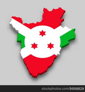 3d isometric Map of Burundi with national flag. Vector Illustration.