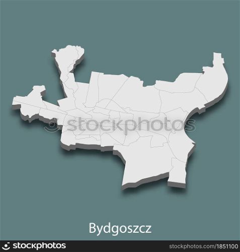 3d isometric map of Bydgoszcz is a city of Poland, vector illustration. 3d isometric map of Bydgoszcz is a city of Poland