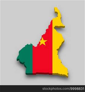 3d isometric Map of Cameroon with national flag. Vector Illustration.