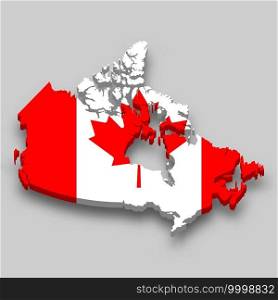 3d isometric Map of Canada with national flag. Vector Illustration.