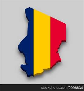 3d isometric Map of Chad with national flag. Vector Illustration.
