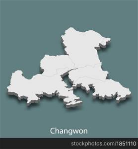 3d isometric map of Changwon is a city of Korea, vector illustration. 3d isometric map of Changwon is a city of Korea