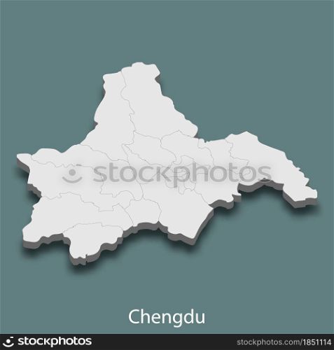 3d isometric map of Chengdu is a city of China, vector illustration. 3d isometric map of Chengdu is a city of China