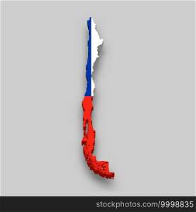 3d isometric Map of Chile with national flag. Vector Illustration.