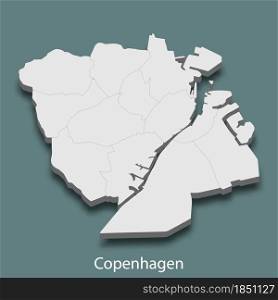 3d isometric map of Copenhagen is a city of Denmark , vector illustration. 3d isometric map of Copenhagen is a city of Denmark