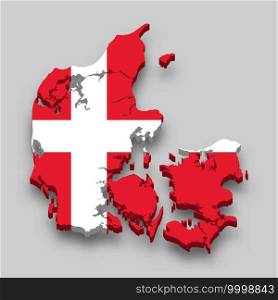 3d isometric Map of Denmark with national flag. Vector Illustration.