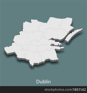 3d isometric map of Dublin is a city of Ireland , vector illustration. 3d isometric map of Dublin is a city of Ireland