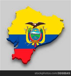 3d isometric Map of Ecuador with national flag. Vector Illustration.