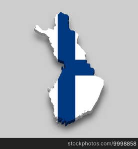 3d isometric Map of Finland with national flag. Vector Illustration.