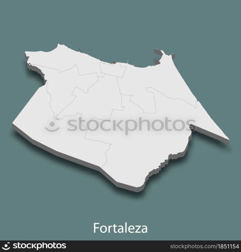 3d isometric map of Fortaleza is a city of Brazil , vector illustration. 3d isometric map of Fortaleza is a city of Brazil