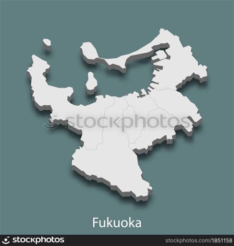3d isometric map of Fukuoka is a city of Japan, vector illustration. 3d isometric map of Fukuoka is a city of Japan