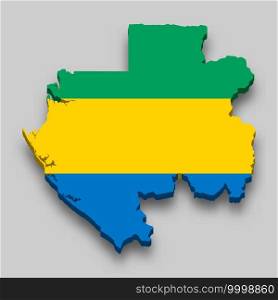 3d isometric Map of Gabon with national flag. Vector Illustration.