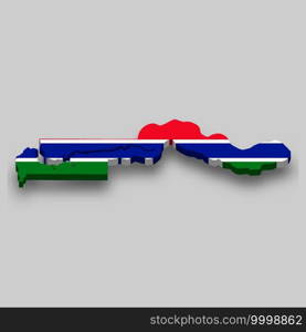 3d isometric Map of Gambia with national flag. Vector Illustration.