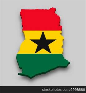 3d isometric Map of Ghana with national flag. Vector Illustration.
