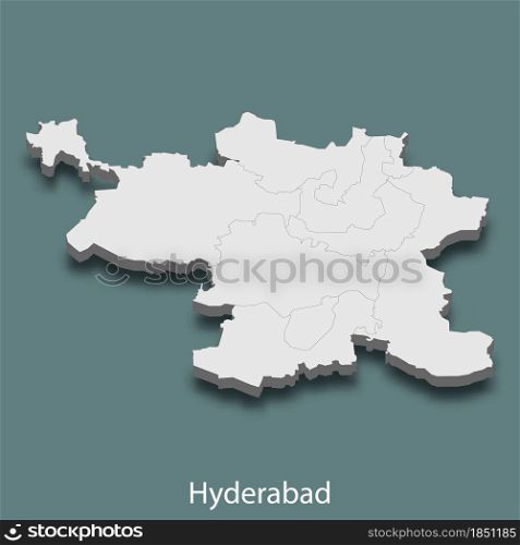 3d isometric map of Hyderabad is a city of India, vector illustration. 3d isometric map of Hyderabad is a city of India