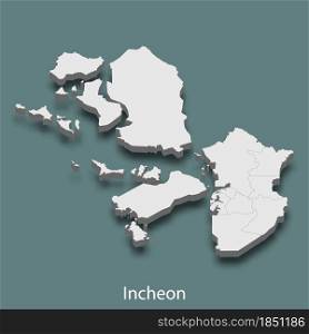3d isometric map of Incheon is a city of Korea, vector illustration. 3d isometric map of Incheon is a city of Korea