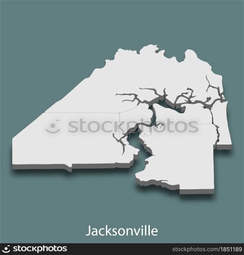 3d isometric map of Jacksonville is a city of United States, vector illustration. 3d isometric map of Jacksonville is a city of United States
