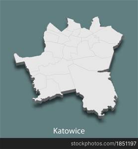 3d isometric map of Katowice is a city of Poland, vector illustration. 3d isometric map of Katowice is a city of Poland