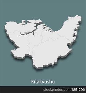 3d isometric map of Kitakyushu is a city of Japan, vector illustration. 3d isometric map of Kitakyushu is a city of Japan