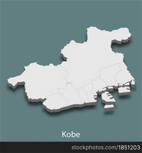 3d isometric map of Kobe is a city of Japan, vector illustration. 3d isometric map of Kobe is a city of Japan