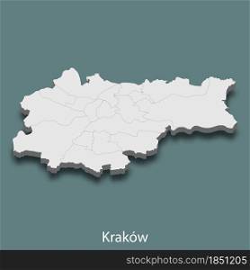 3d isometric map of Krakow is a city of Poland, vector illustration. 3d isometric map of Krakow is a city of Poland