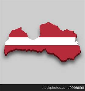 3d isometric Map of Latvia with national flag. Vector Illustration.