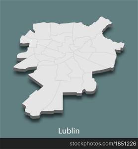 3d isometric map of Lublin is a city of Poland, vector illustration. 3d isometric map of Lublin is a city of Poland