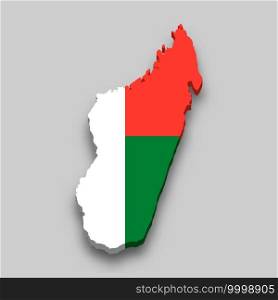 3d isometric Map of Madagascar with national flag. Vector Illustration.
