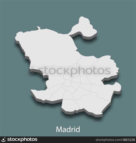 3d isometric map of Madrid is a city of Spain , vector illustration. 3d isometric map of Madrid is a city of Spain