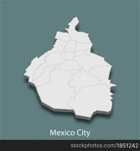 3d isometric map of Mexico City is a city of Mexico, vector illustration. 3d isometric map of Mexico City is a city of Mexico