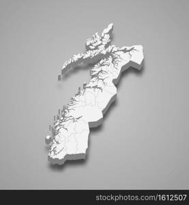 3d isometric map of Nordland is a county of Norway, vector illustration. 3d isometric map of Nordland is a county of Norway