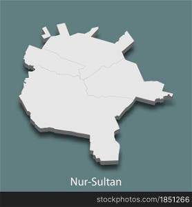 3d isometric map of Nur-Sultan is a city of Kazakhstan , vector illustration. 3d isometric map of Nur-Sultan is a city of Kazakhstan
