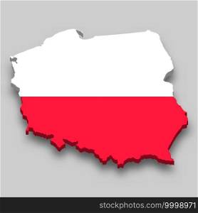 3d isometric Map of Poland with national flag. Vector Illustration.
