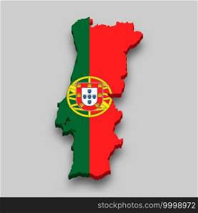 3d isometric Map of Portugal with national flag. Vector Illustration.