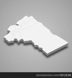 3d isometric map of Rif Dimashq is a province of Syria, vector illustration. 3d isometric map of Rif Dimashq is a province of Syria