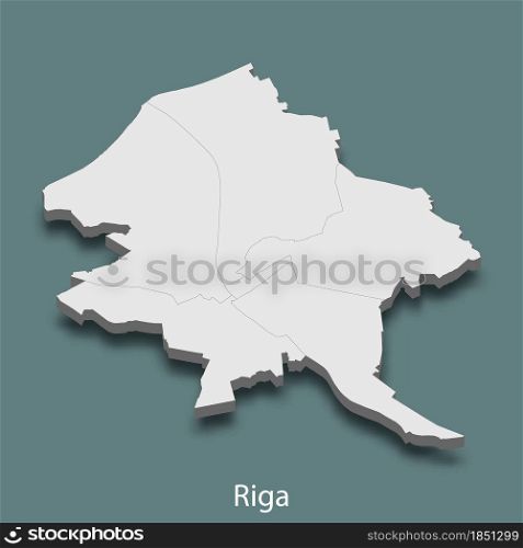 3d isometric map of Riga is a city of Latvia , vector illustration. 3d isometric map of Riga is a city of Latvia
