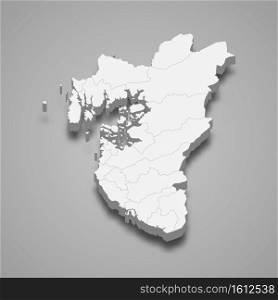 3d isometric map of Rogaland is a county of Norway, vector illustration. 3d isometric map of Rogaland is a county of Norway