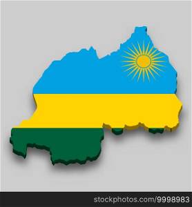 3d isometric Map of Rwanda with national flag. Vector Illustration.