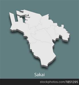 3d isometric map of Sakai is a city of Japan, vector illustration. 3d isometric map of Sakai is a city of Japan