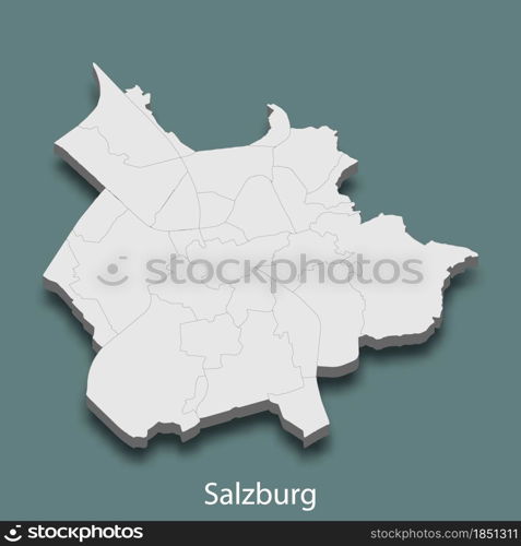 3d isometric map of Salzburg is a city of Austria, vector illustration. 3d isometric map of Salzburg is a city of Austria