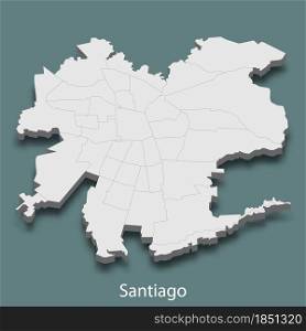 3d isometric map of Santiago is a city of Chile, vector illustration. 3d isometric map of Santiago is a city of Chile